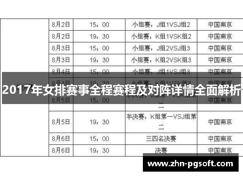 2017年女排赛事全程赛程及对阵详情全面解析